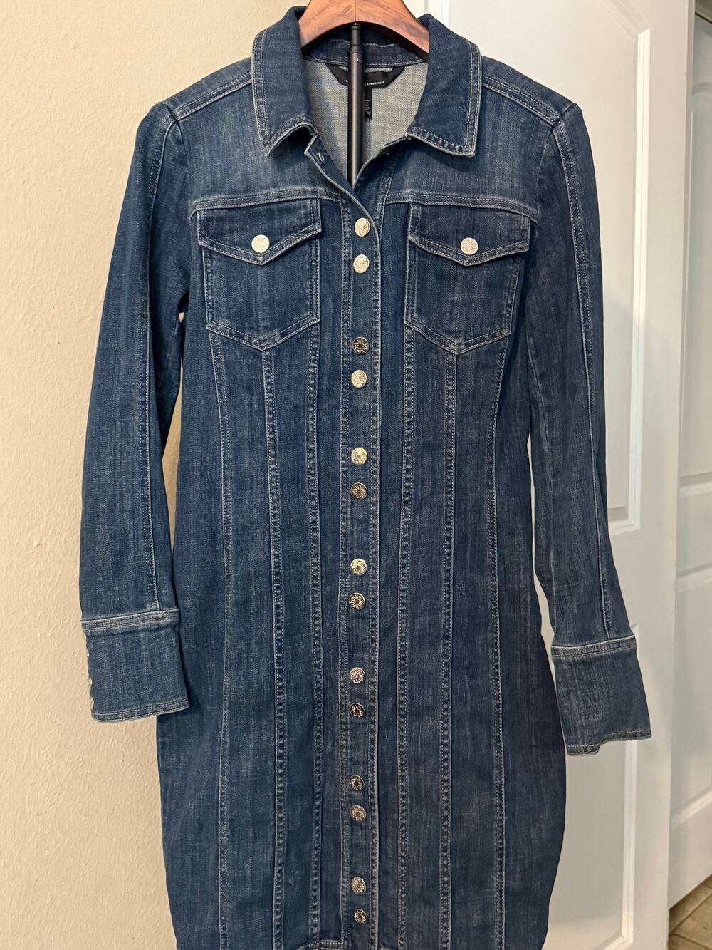 White House Black Market Blue Denim Button Front Shirt Dress Size 6
